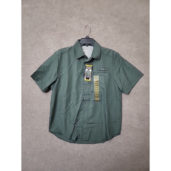 Eddie Bauer Woven Tech Shirt Mens M Green Outdoor Vented Lightweight Camping NEW - Picture 3 of 12